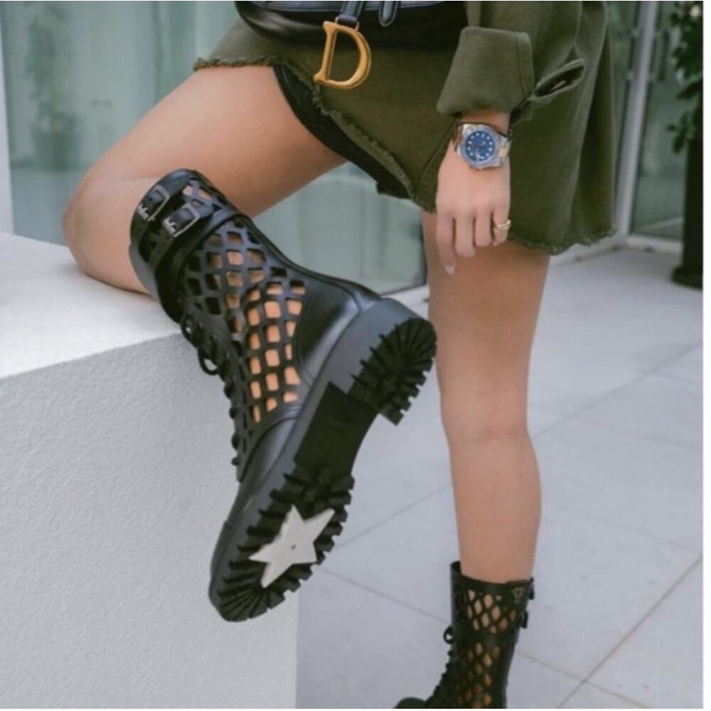 Christian Dior Laser Cut D Trap Boots Black Leather Size 37 - Picture 2 of 14